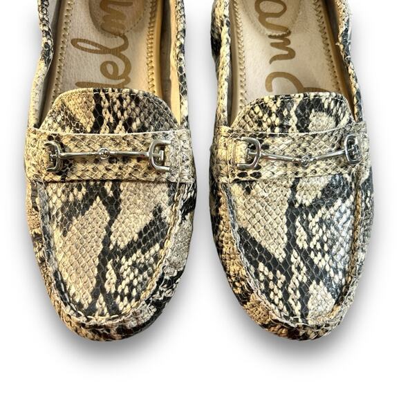 SAME EDELMAN Beige & Black Leather Reptile Embossed Driving Loafers SZ 7M - Picture 3 of 11